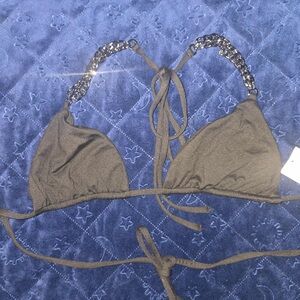 LeSwim Black Bikini Top with Chain Straps